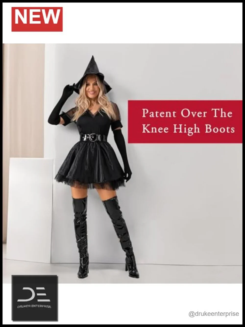 Women's Thigh High Chunky Heel Boots Pointed Toe Over The Knee Patent Leather